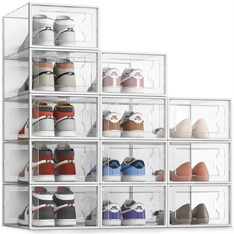 SEE SRPING XX-Large 12 Pack Shoe Storage Box Clear Plastic Stackable Shoe Organ