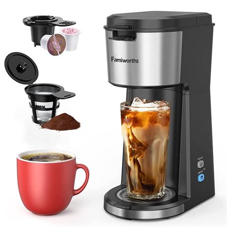 Famiworths Iced Coffee Maker Hot and Cold Coffee Maker Single Serve for K Cup a