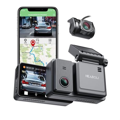 Heaboli 4K Dual Dash Cam Front and Rear Wi-Fi GPS 3 Inches IPS Touch Screen Car