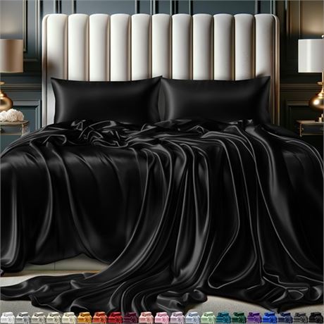 DECOLURE Satin Sheets King Bed Set (4 pcs 21 colors) - Hotel Luxury Soft Silky