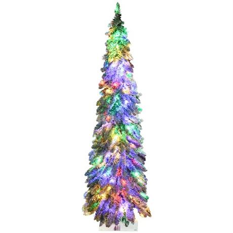 HOMCOM 5 Artificial Slim Christmas Trees with Snow Frosted Branches