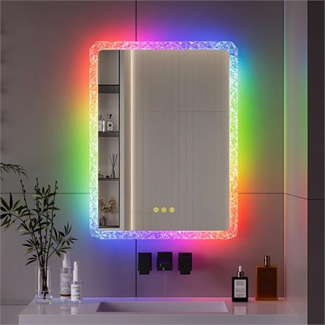 HNEBC 23.6x31.5 Inches LED Bathroom Mirror with RGB Light Wall Mounted Mirrors