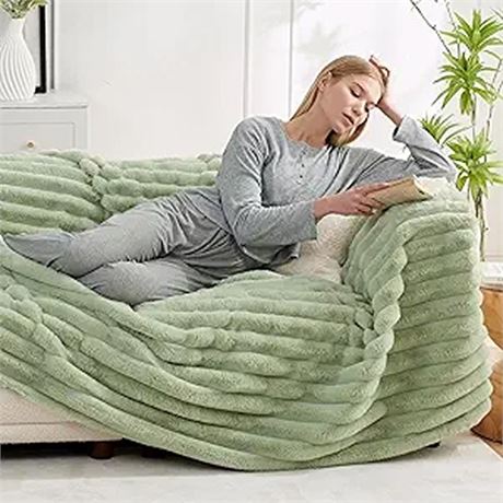 Striped Plush Faux Fur Throw BlanketLuxury Soft Fluffy Blankets Thick Warm Coz
