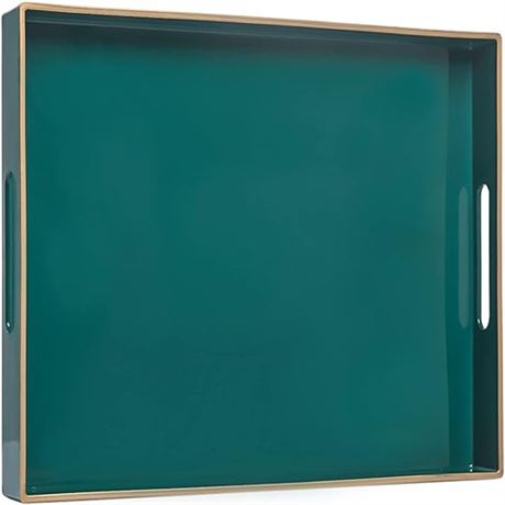 MAONAME Green Serving Tray with Handles Rectangular Decorative Tray Modern Cof