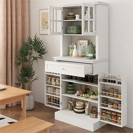 AGOTENI 72.3 Kitchen Pantry Cabinet Modern Tall Cabinet with Glass Doors and A