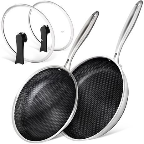 MICHELANGELO Stainless Steel Frying Pan Set with Lids 9.5 & 11 Inch Frying Pan