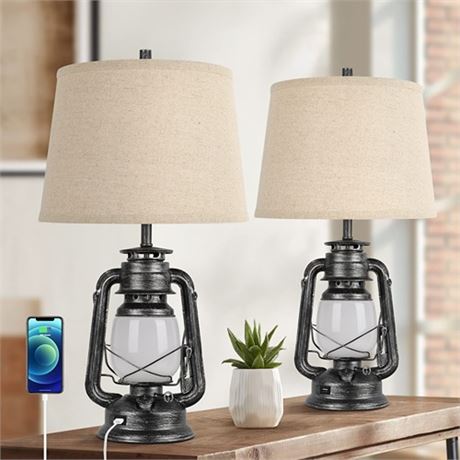 Set of 2 Farmhouse Table Lamps for Living Room 3-Way Dimmable Touch Nightstand
