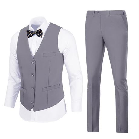 BONOW Mens Suits Regular Fit 2-Pieces Light Grey B M