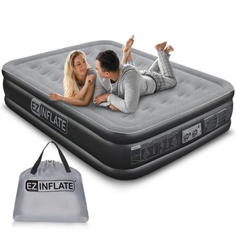 EZ INFLATE Air Mattress with Built in Pump - Queen Size Double-High Inflatable