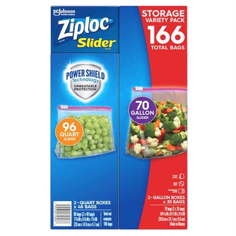 Ziploc Slider Storage Bag, Variety Pack - 166 Count