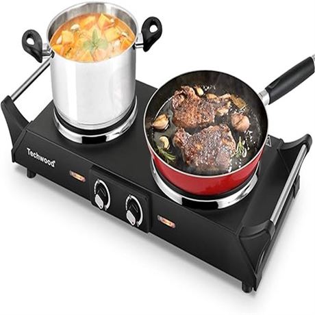 Techwood ES-3203 Hot Plate Electric Double Burner 1800W for Cooking with Adjusta