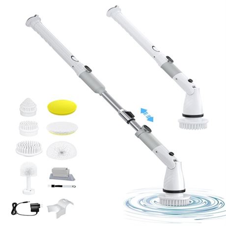 FRYLINE Electric Spin Scrubber Cordless Shower Scrubber with 7 Replaceable Brus