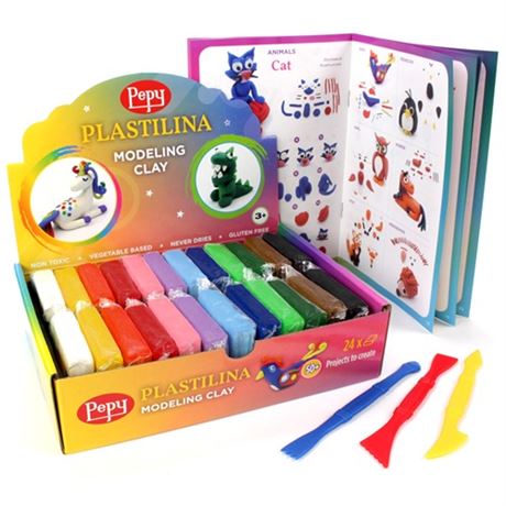 Pepy Plastilina Reusable and Non-Drying Modeling Clay Gift Set of 24 Bars with