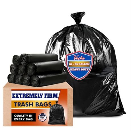 Veska 64-65 Gallon Black Trash Bags (120 Bags Valu