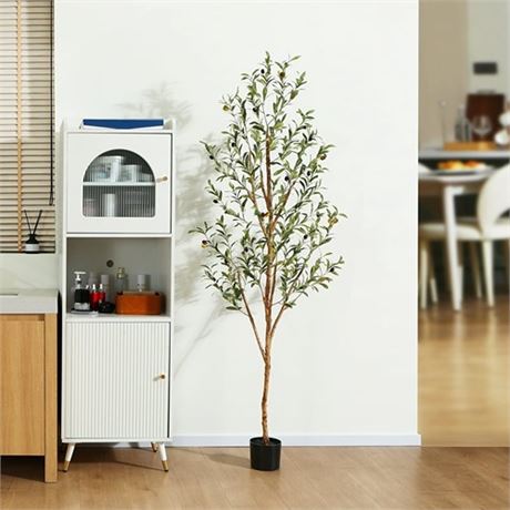 6 Ft Artificial Olive Plants with Realistic Leaves and Natural Trunk  Silk Fake