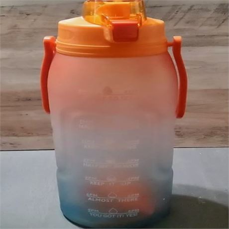 Motivational Water Bottle 115oz Time Markers Straw Strap Handle Spout Orange Blu