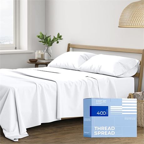 THREAD SPREAD 100 Cotton Sheets for King Size Bed - 400 Thread Count 4 Piece C