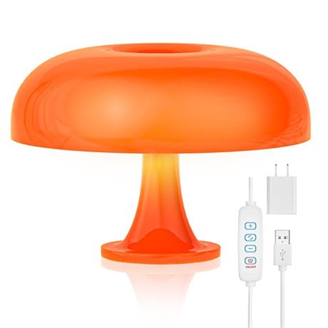 UEHICT Orange Mushroom Lamp Dimmable Mushroom Table Lamp with 3 Lighting Modes