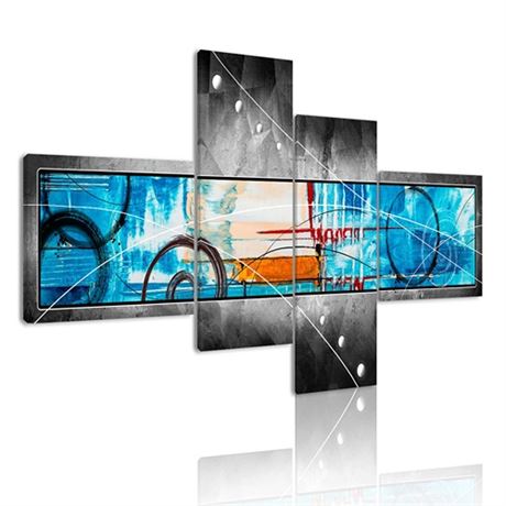 Large Abstract Wall ArtBlue and Grey Canvas Print