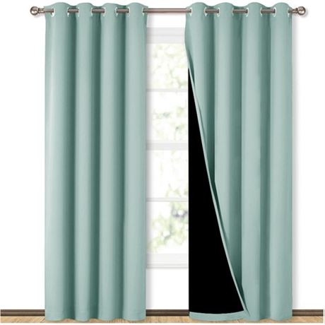 NICETOWN Aqua Blue 100 Blackout Curtain Set Thermal Insulated & Energy Efficie
