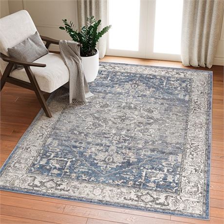 Area Rug 8x10 - Ultra Thin Washable Rug Printed Vintage Rugs for Living Room