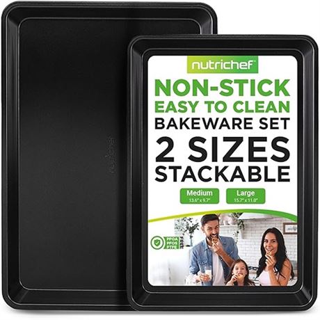 NutriChef Baking Sheet Pan Set Non-Stick Cookie Sheets for Oven