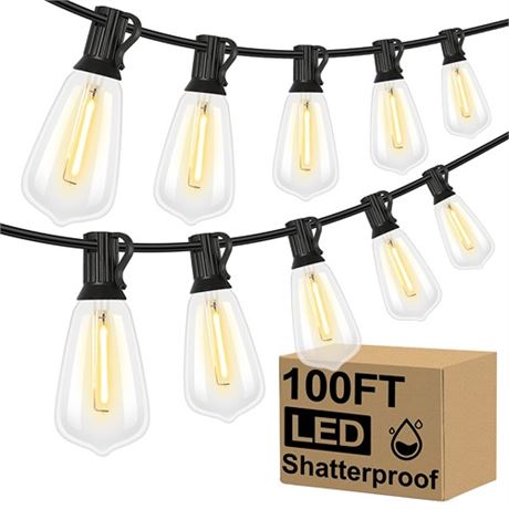 Brightever LED Outdoor String Lights 100FT Patio Lights with 52 Shatterproof ST