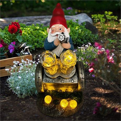 PERFECTOP Solar Military Garden Gnome Statue with Cannon Large War Army Combat