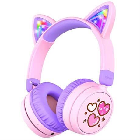 iClever Kids Bluetooth Headphones Light Up Cat Ear Safe Volume 7485dBA60H Play