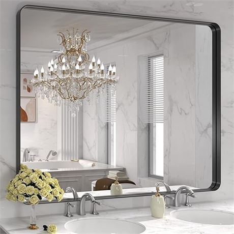 LOAAO 48x36 Inch Black Metal Framed Bathroom Mirror