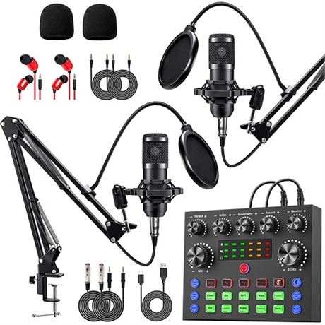 sktome Podcast Equipment Bundle for 2 V8s Voice Changer with BM-800 Podcast Mi