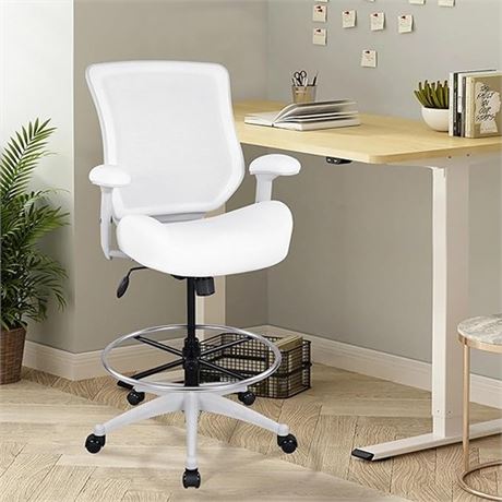 BOLISS 400lbs Mesh Ergonomic Drafting Chair Tall Office Chair - White