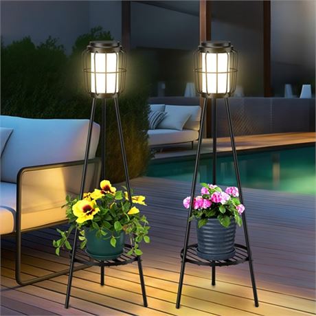 VISFLAIR 2 Pack Solar Lights with Plant Stand Solar Floor Lamps Waterproof Sola