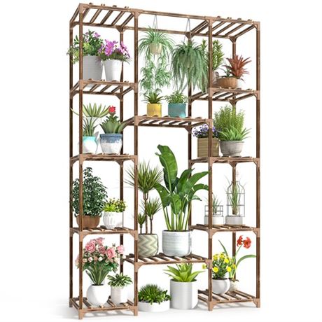 cfmour Wood Plant Stand Indoor Outdoor 62.2 Tall Flower Shelf Tiered Plant Sta
