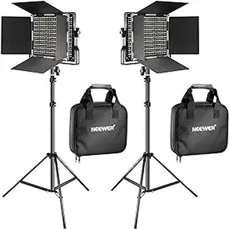 NEEWER 2 Pack Bi Color 660 LED Video Light and Stand Kit (2) 3200-5600