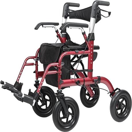 ELENKER All-Terrain 2 in 1 Rollator Walker & Transport Chair Folding Wheelchair