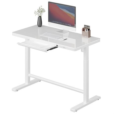AITERMINAL Glass Standing Desk with Drawer Electric Height Adjustable Home Off