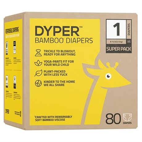 DYPER Ultra Premium Diapers Size 1  80 Diapers (Select for More Options)