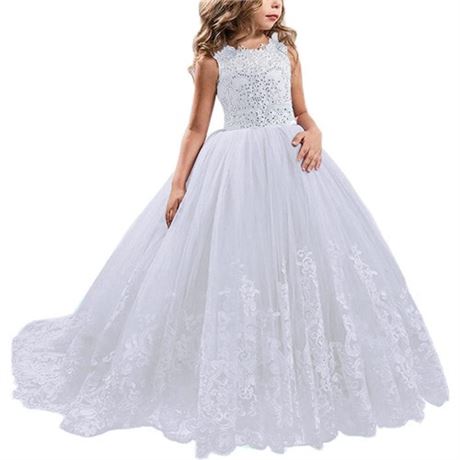 TTYAOVO Girls Embroidery Princess Dress Wedding Birthday Party Long Tail Prom G