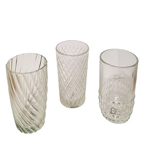 3 Clear Glass set of 5 Votive Candle 3 Tall Holders W Different Texture Desig