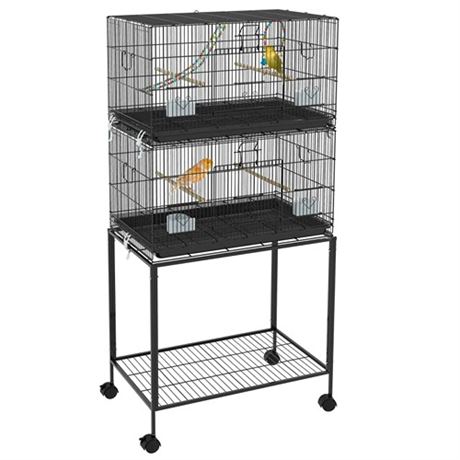 PawHut Double Stackable Bird Cage on Wheels w Stand for Canaries