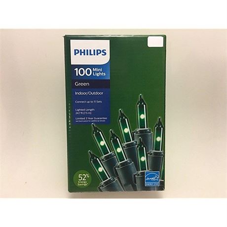 Philips 100 Green Mini Christmas Lights-3 OF PACK