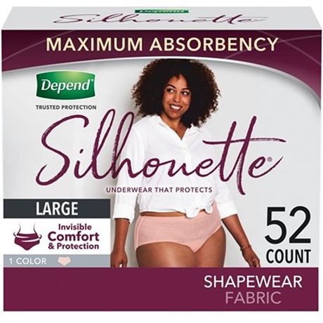 Depend Silhouette Adult Incontinence Underwear for Women  L  Pink  52Ct