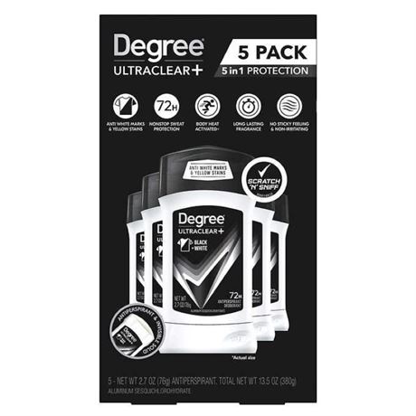 Degree Men UltraClear+ Antiperspirant Deodorant, Black & White, 2.7oz - 5 Count