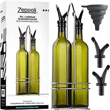 Zeppoli Oil Dispenser Bottle Set - Dual Spout and Pouring Funnel( 12 pack )