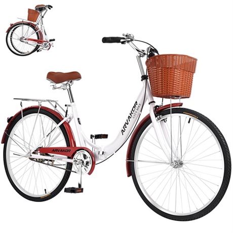 ARVAKOR 26 Inch Womens Bike with Foldable Frame and Basket