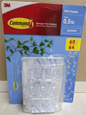 3M Command Mini Hooks, Indoor, 60 Hooks, 64 Strips - Holds 0.5 lb