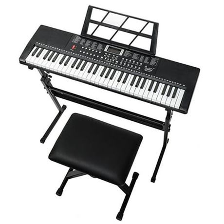 Glarry 61 Keys Keyboard with Piano Stand  Piano Bench  Built in Speakers for Be