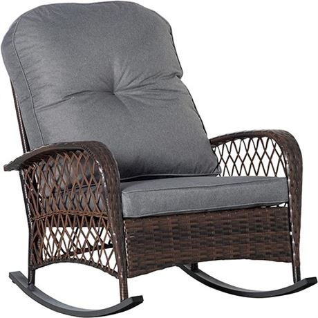 Outsunny Outdoor Wicker Rocking Chair with Wide Seat Thick Soft Cushion Ratta