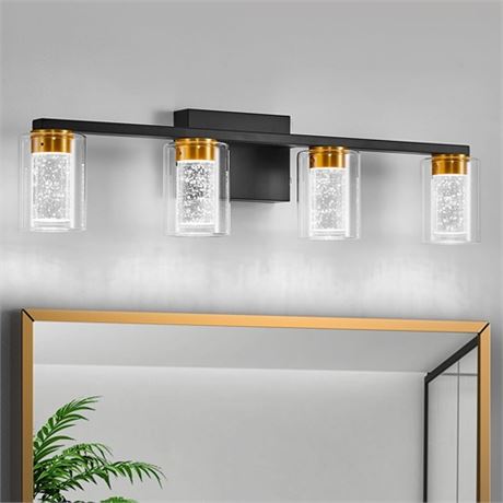 Bathroom Light Fixtures Black and Gold Vanity Light with 3 Colors Dimmable LED